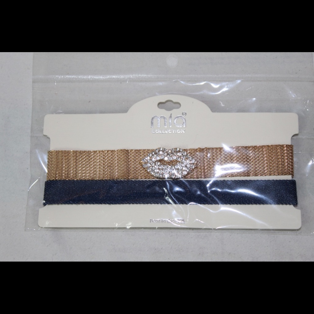 Mia Collection Chokers Gold and Blue Denim Mia